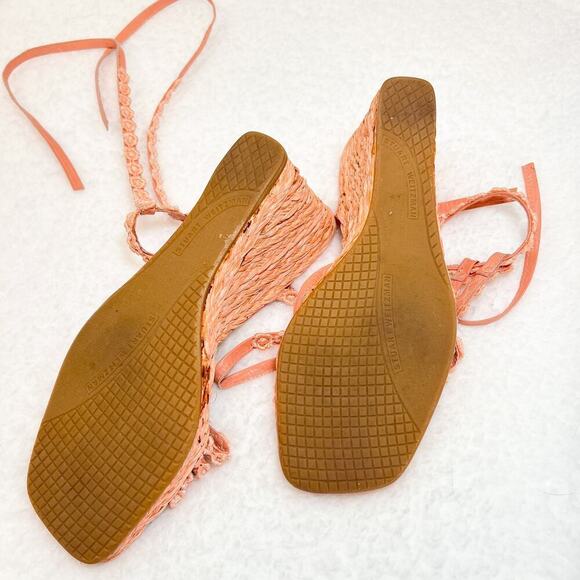 Stuart Weitzman Espadrille Wedge Strappy Floral Orange Sandals Size - Picture 8 of 9
